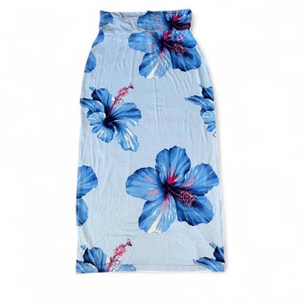 No Boundaries High Low Skirt with Blue Floral Design